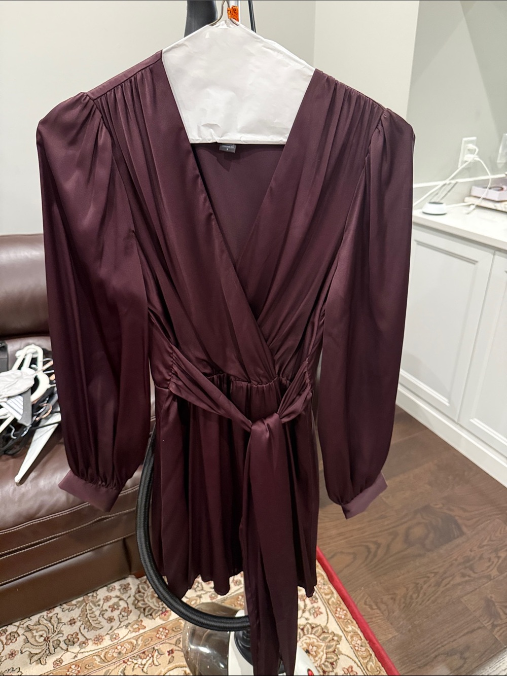 Women's Satin Wrap dress in Deep Plum